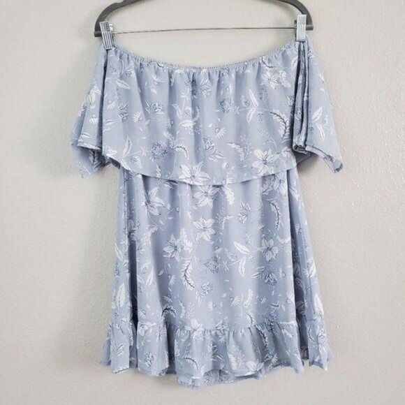 Tobi Mel Off Shoulder Mini Skater Dress Light Blue Size Medium - Picture 5 of 8
